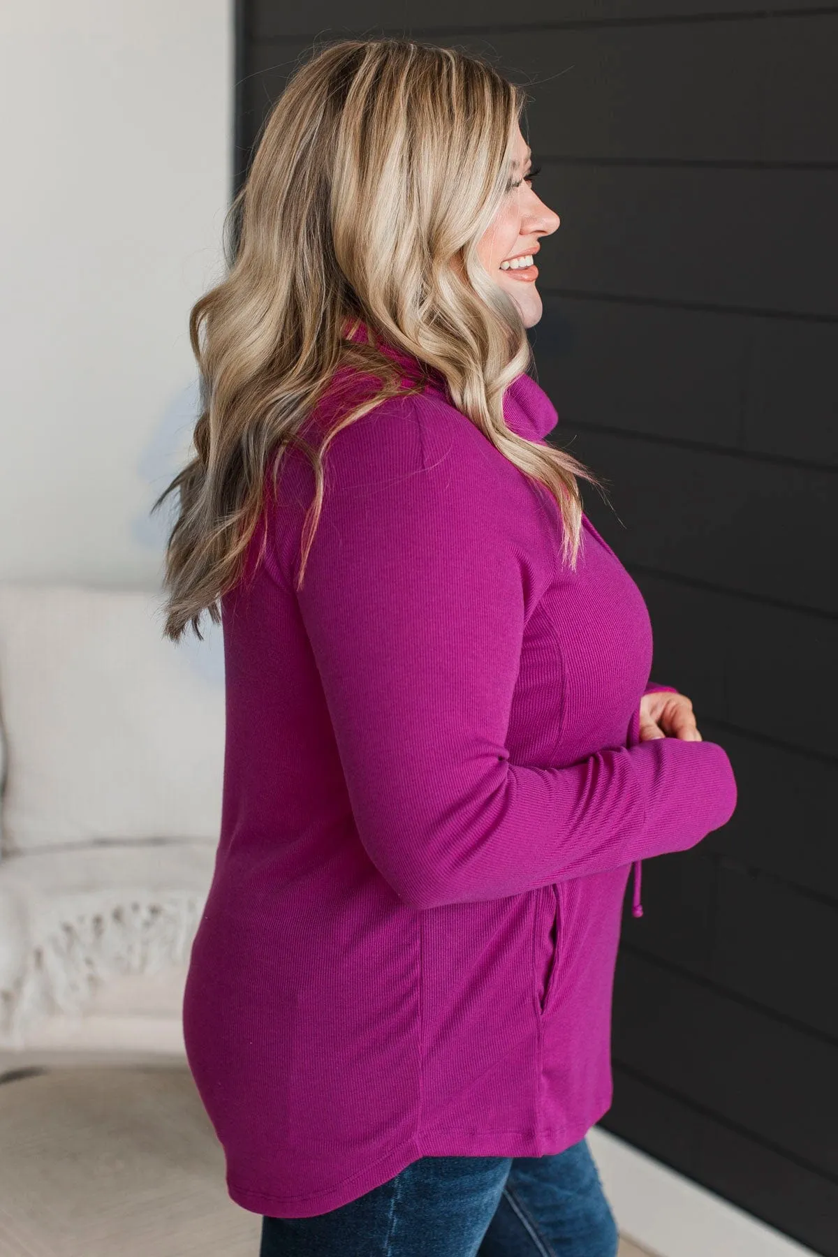 Not Letting Go Cowl Neck Top- Magenta