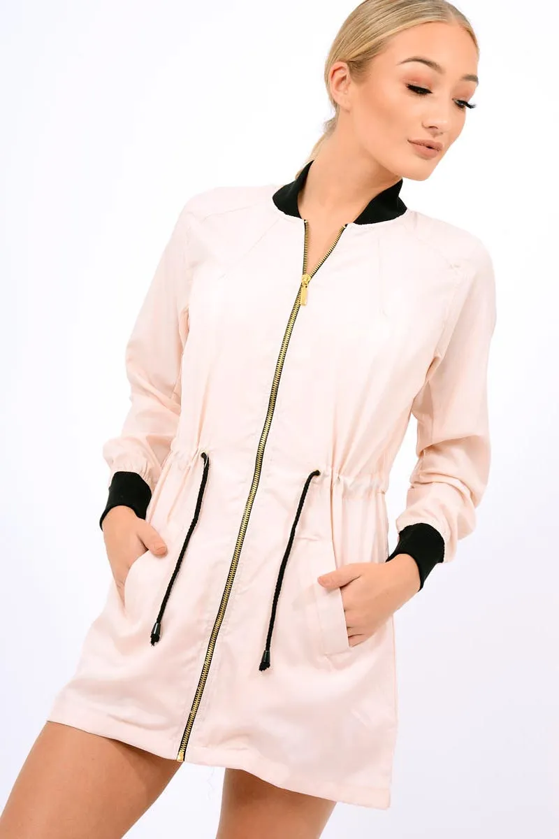 Nude Bomber Style Long Jacket - Brea