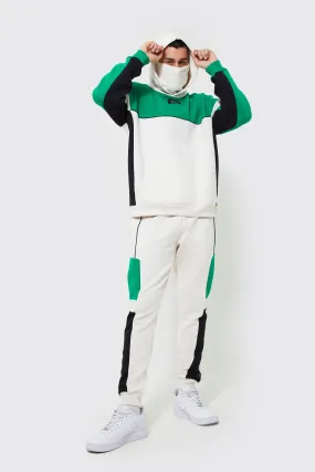 Oversized Colour Block Snood Hooded Tracksuit