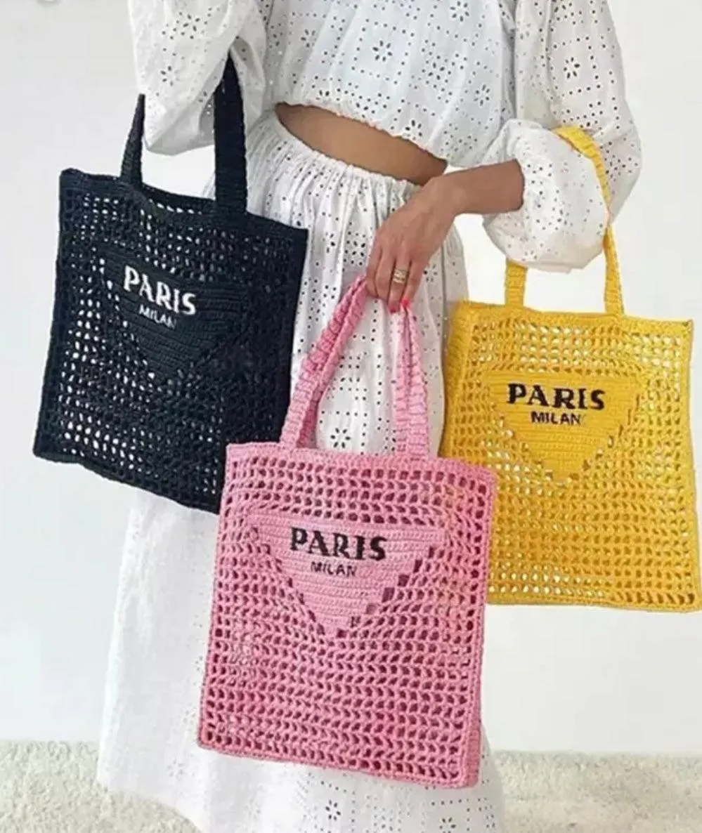 Paris Milano Woven Tote Bag in Yellow