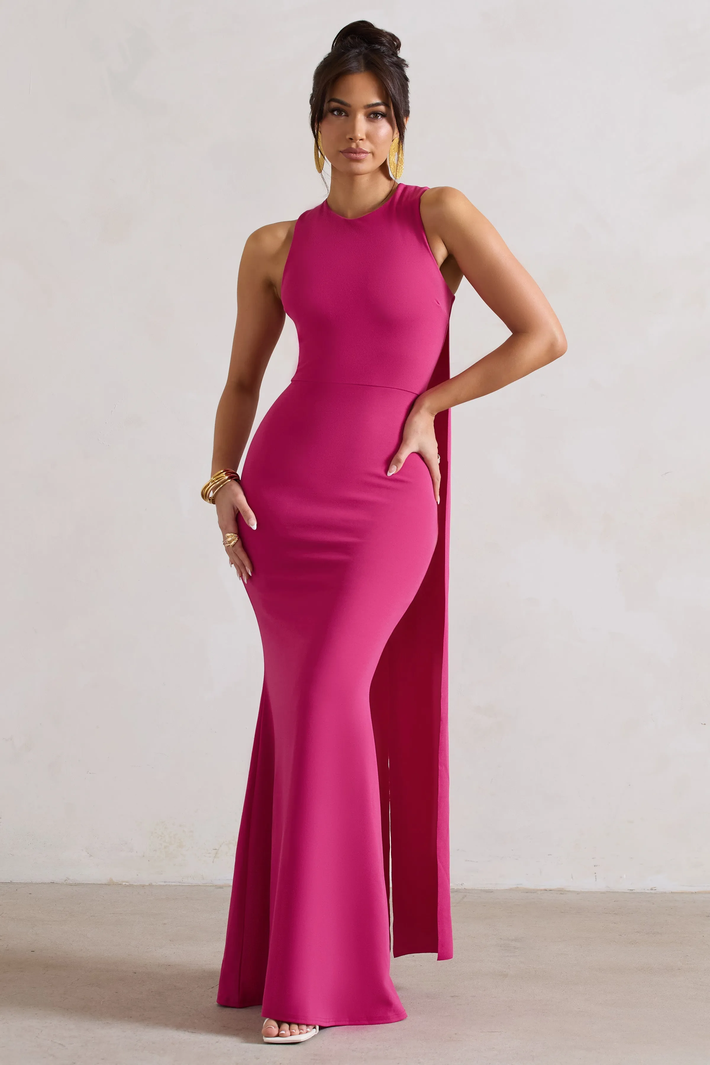 Patty | Dark Pink High-Neck Sleeveless Maxi Dress