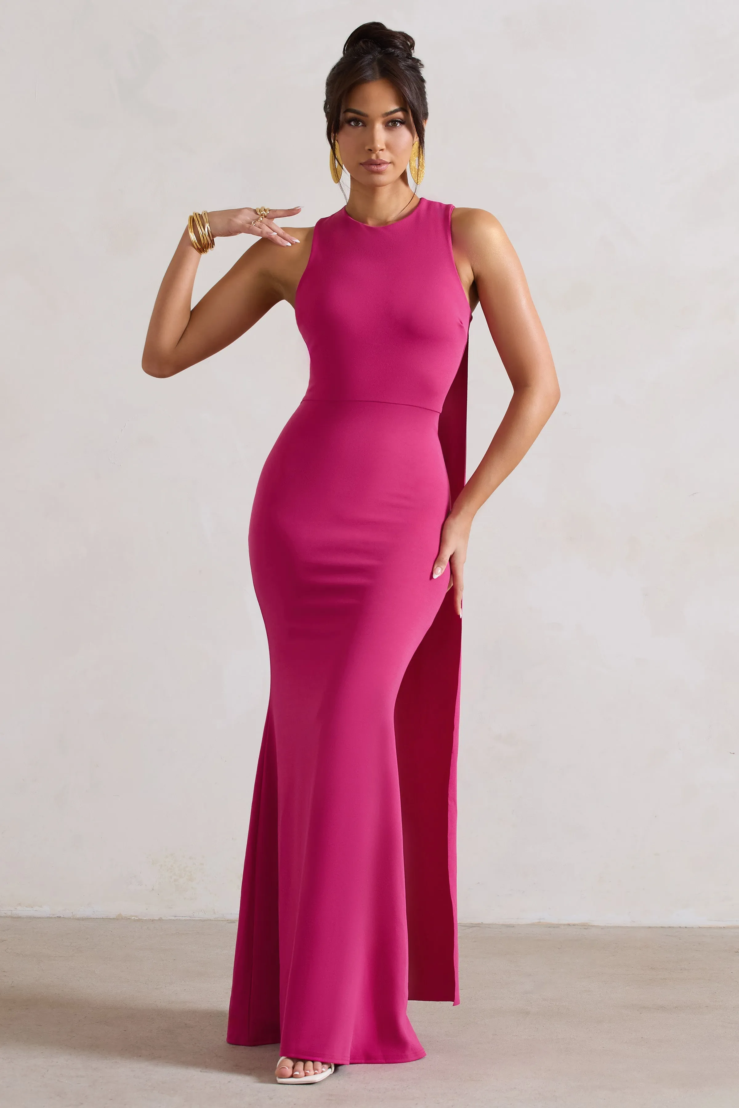 Patty | Dark Pink High-Neck Sleeveless Maxi Dress