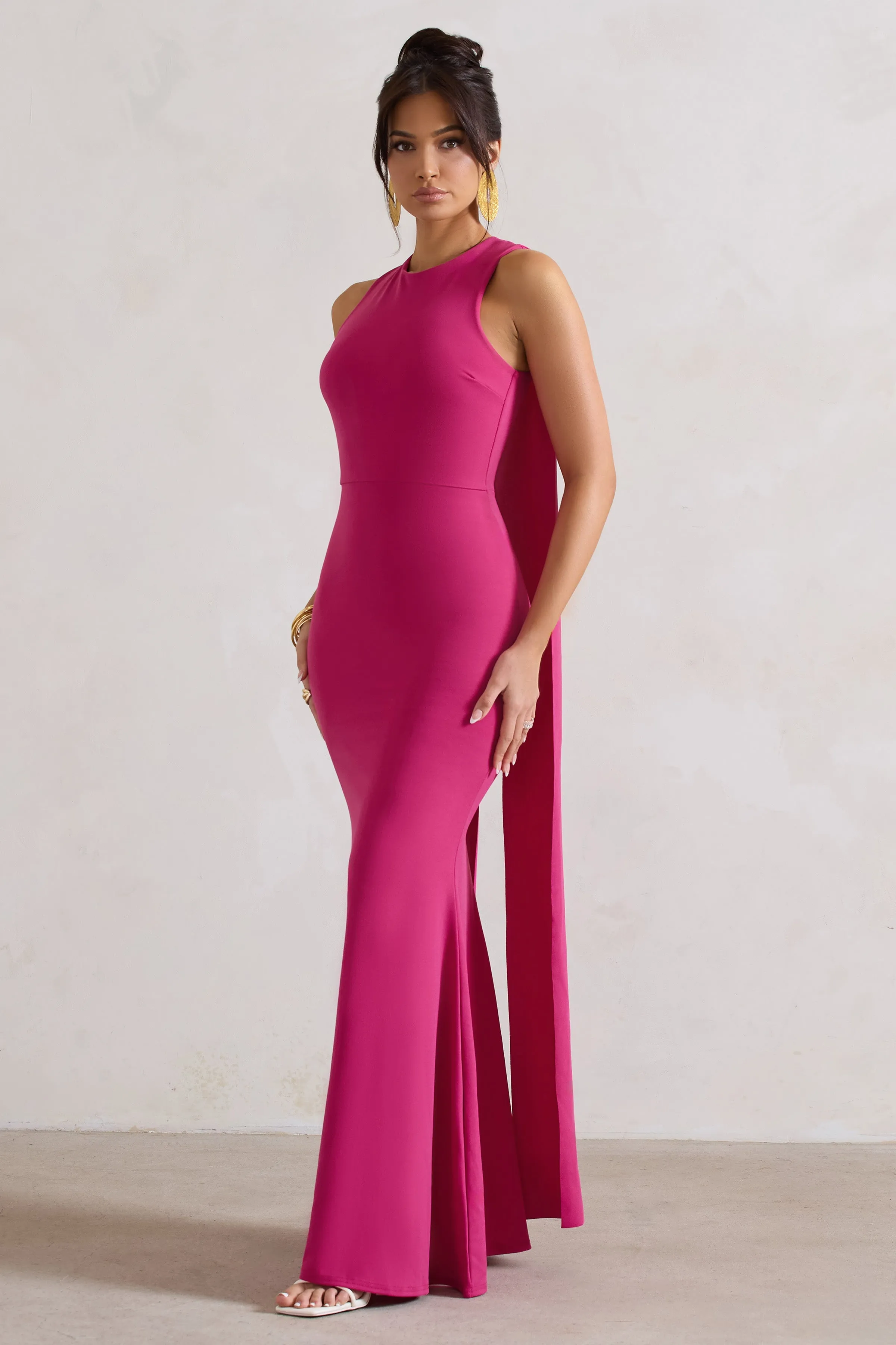 Patty | Dark Pink High-Neck Sleeveless Maxi Dress