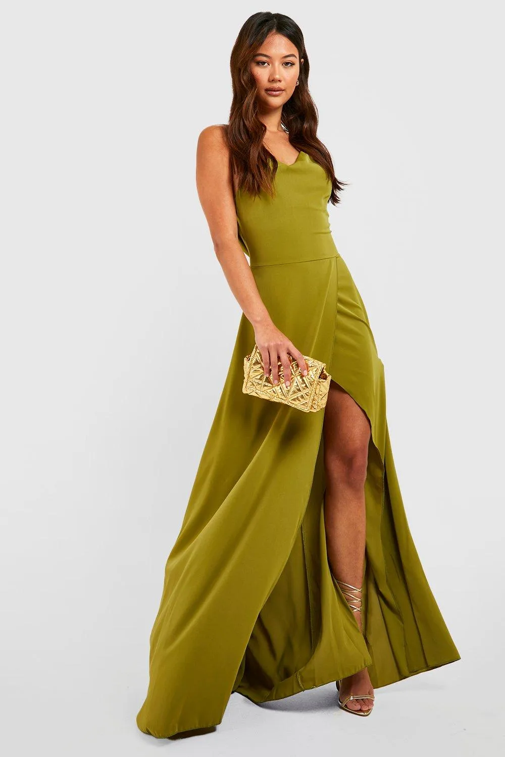 Petite Occasion Cowl Wrap Over Maxi Dress