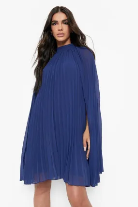 Pleated Cape Swing Dress