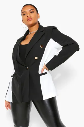 Plus Contour Side Panels Button Blazer