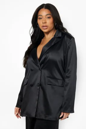 Plus Satin Double Breasted Blazer