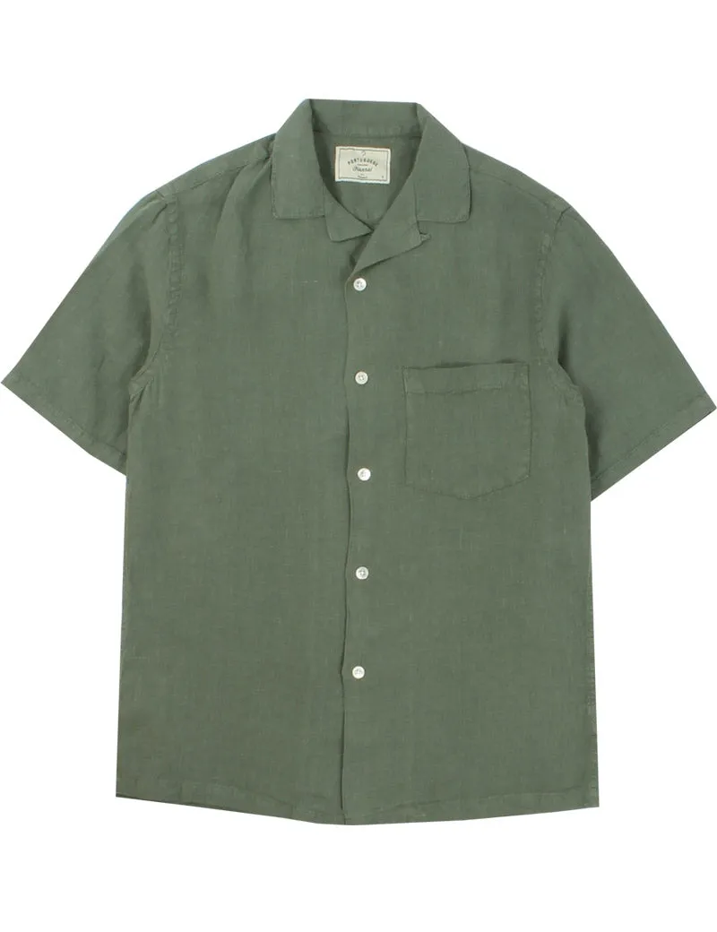 Portuguese Flannel Linen Camp Collar Short Sleeve Shirt Dry Green