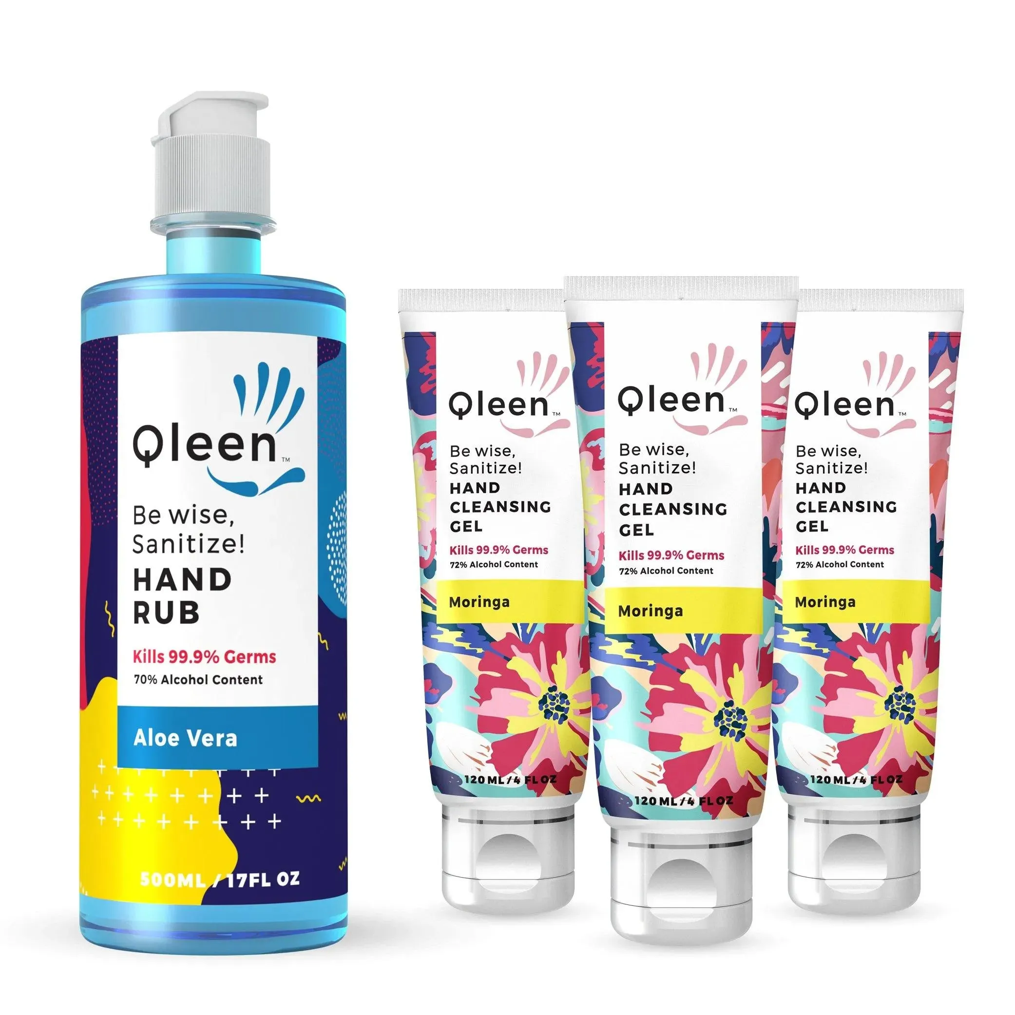 Qleen Hand Sanitizing Combo [Rub 500ml + Tube (120mlx3)]