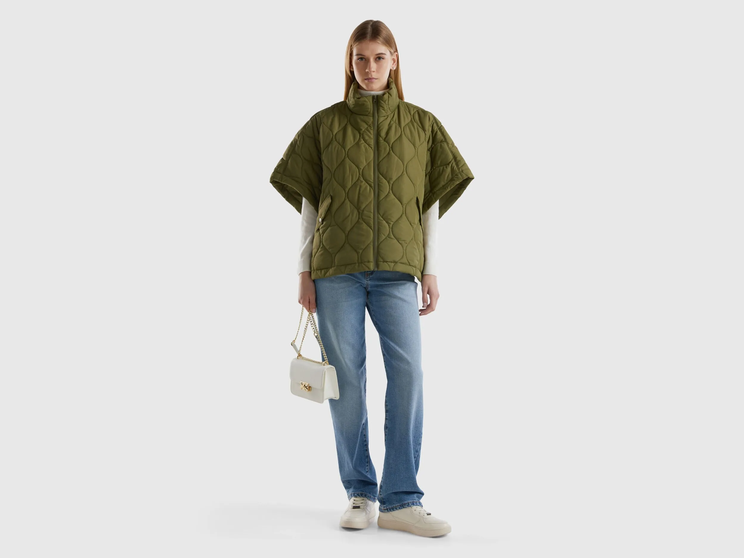 Quilted cape with lightweight padding - Military Green | Benetton