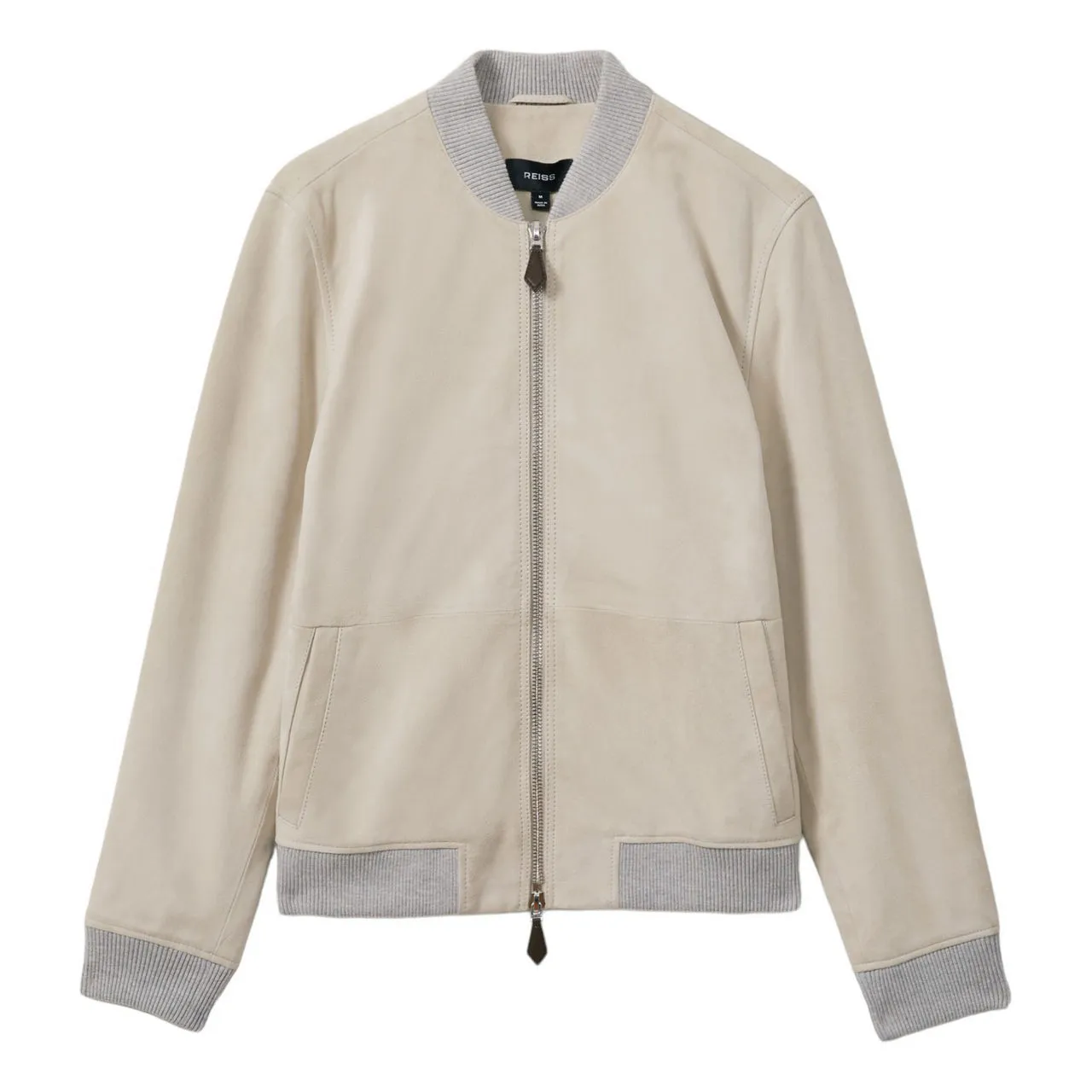 REISS Diego Suede Bomber Jacket - White