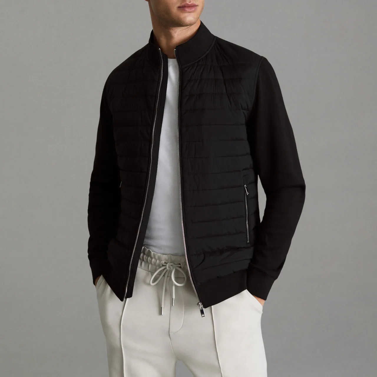 REISS Flintoff Bomber Jacket - Black