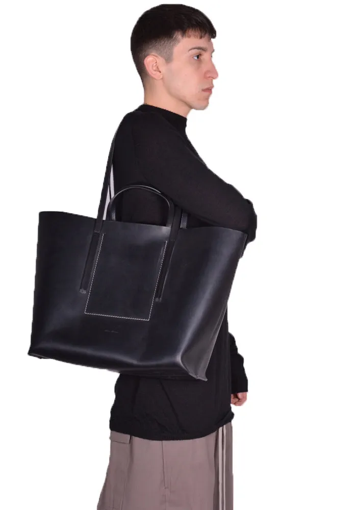 RICK OWENS MEN RA01D0462 LGE LEATHER SHOPPER BAG BLACK