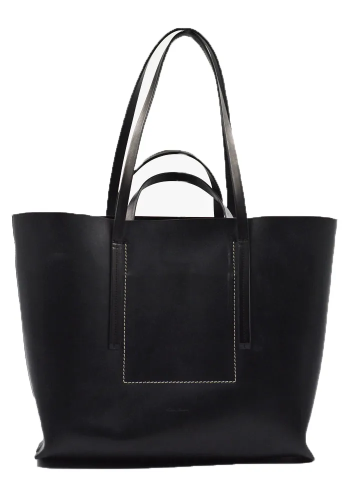 RICK OWENS MEN RA01D0462 LGE LEATHER SHOPPER BAG BLACK