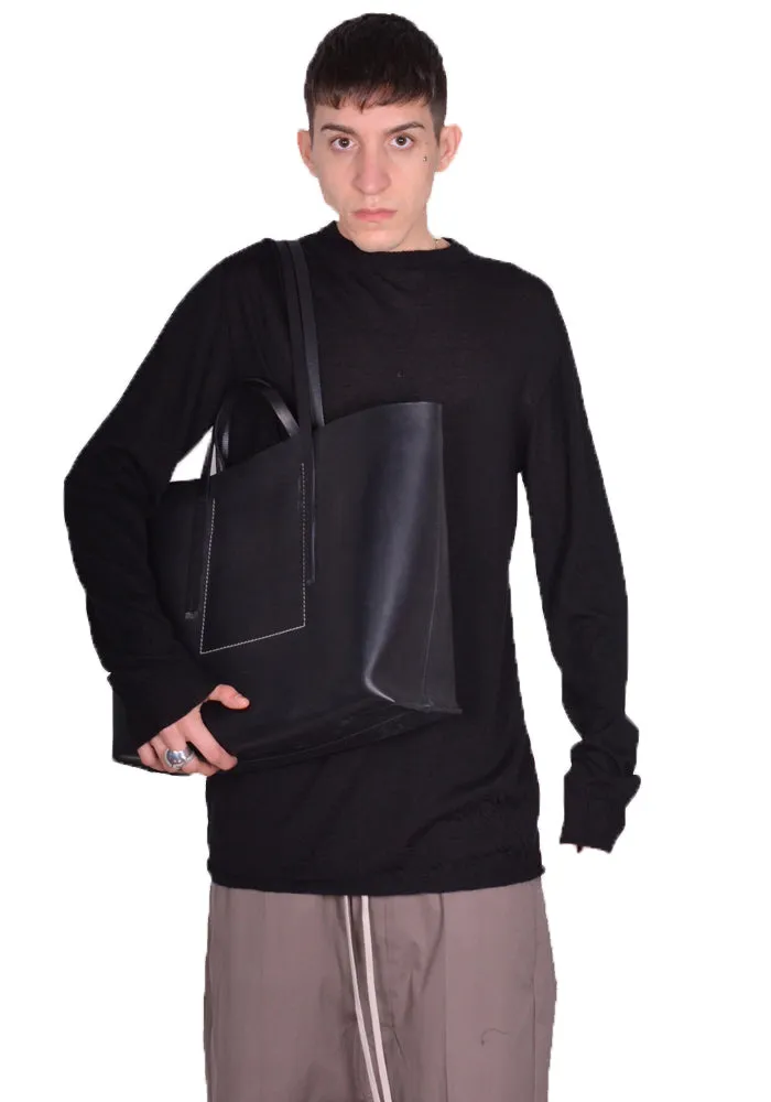 RICK OWENS MEN RA01D0462 LGE LEATHER SHOPPER BAG BLACK