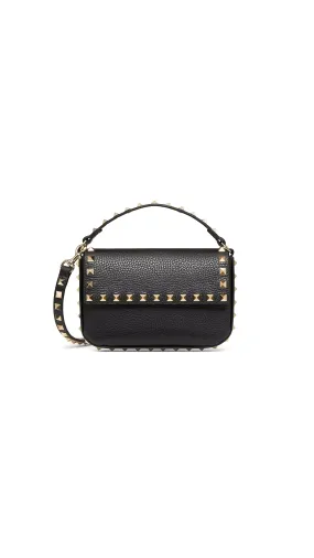 Rockstud Grainy Calfskin Pouch - Black