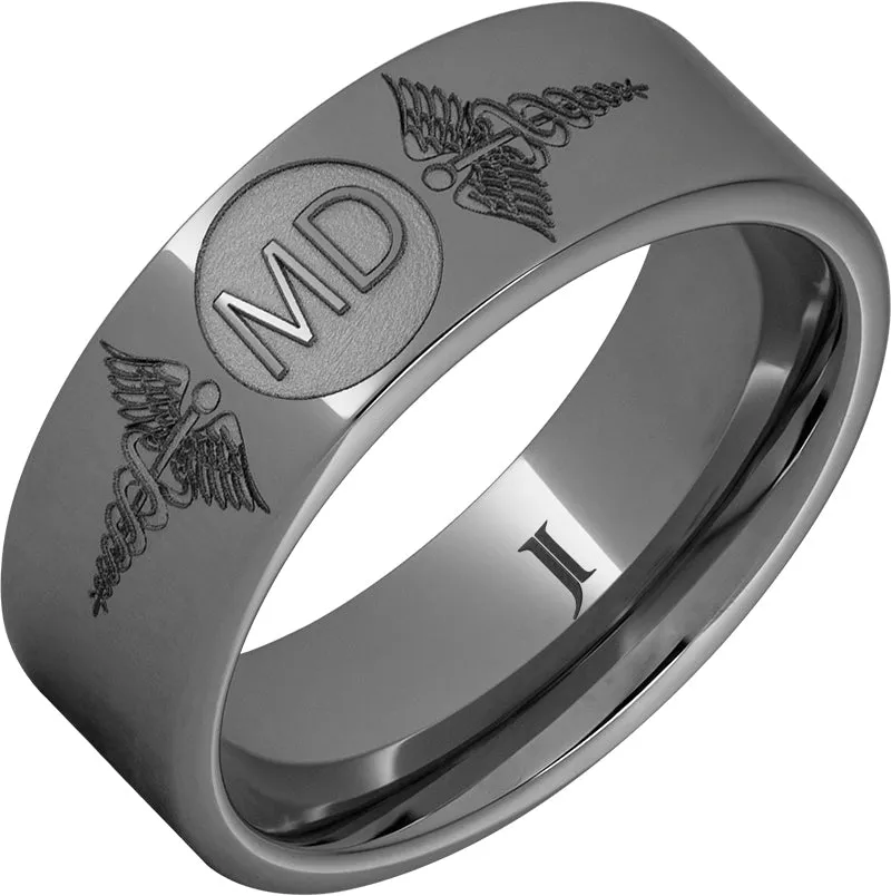 Rugged Tungsten Ring With Caduceus - Medical Doctor