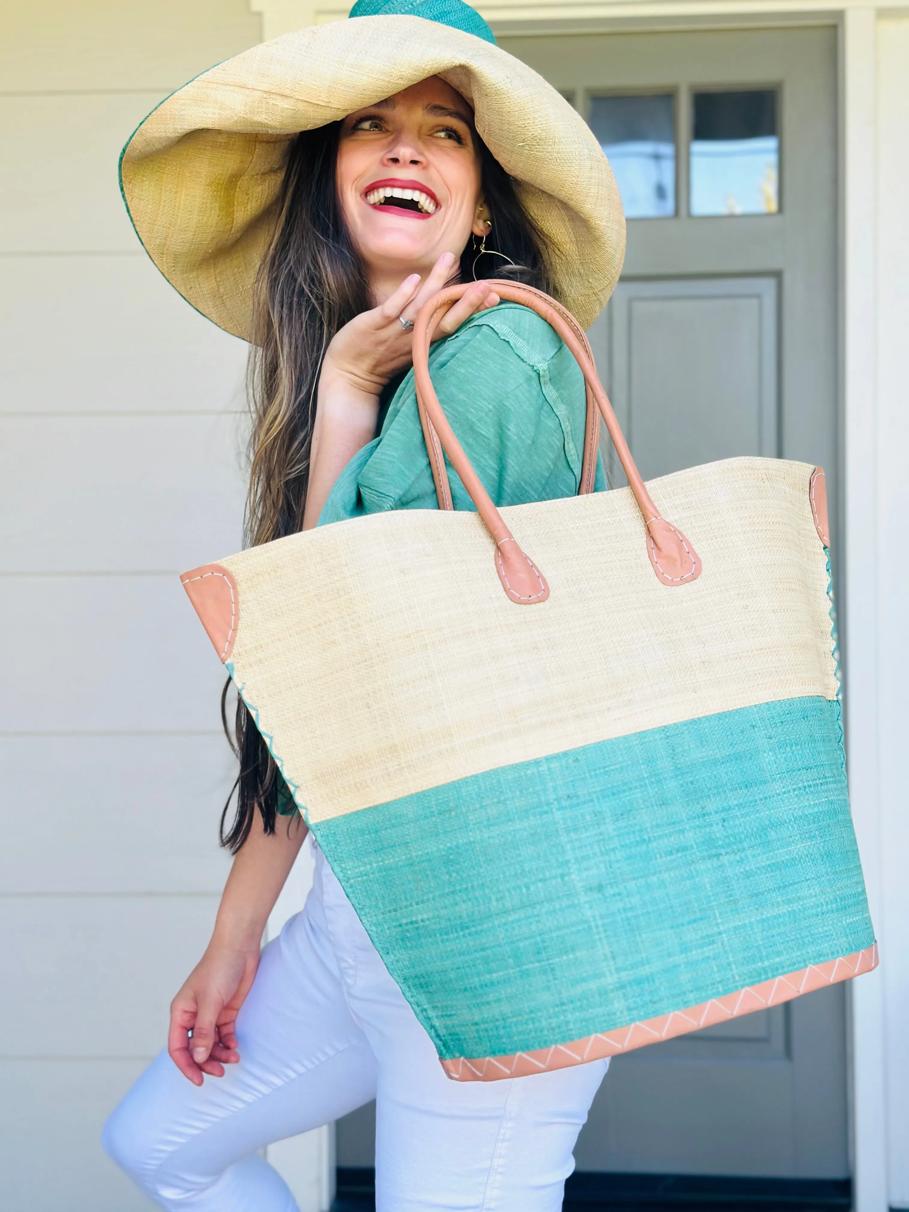 Santa Cruz Two Tone Large Straw Tote Bag