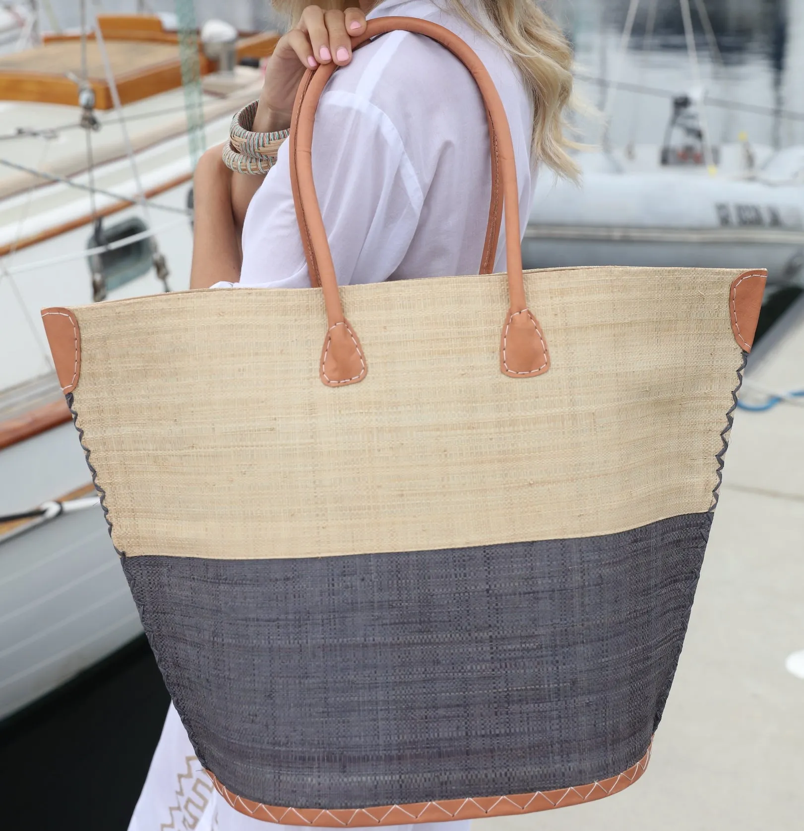 Santa Cruz Two Tone Large Straw Tote Bag