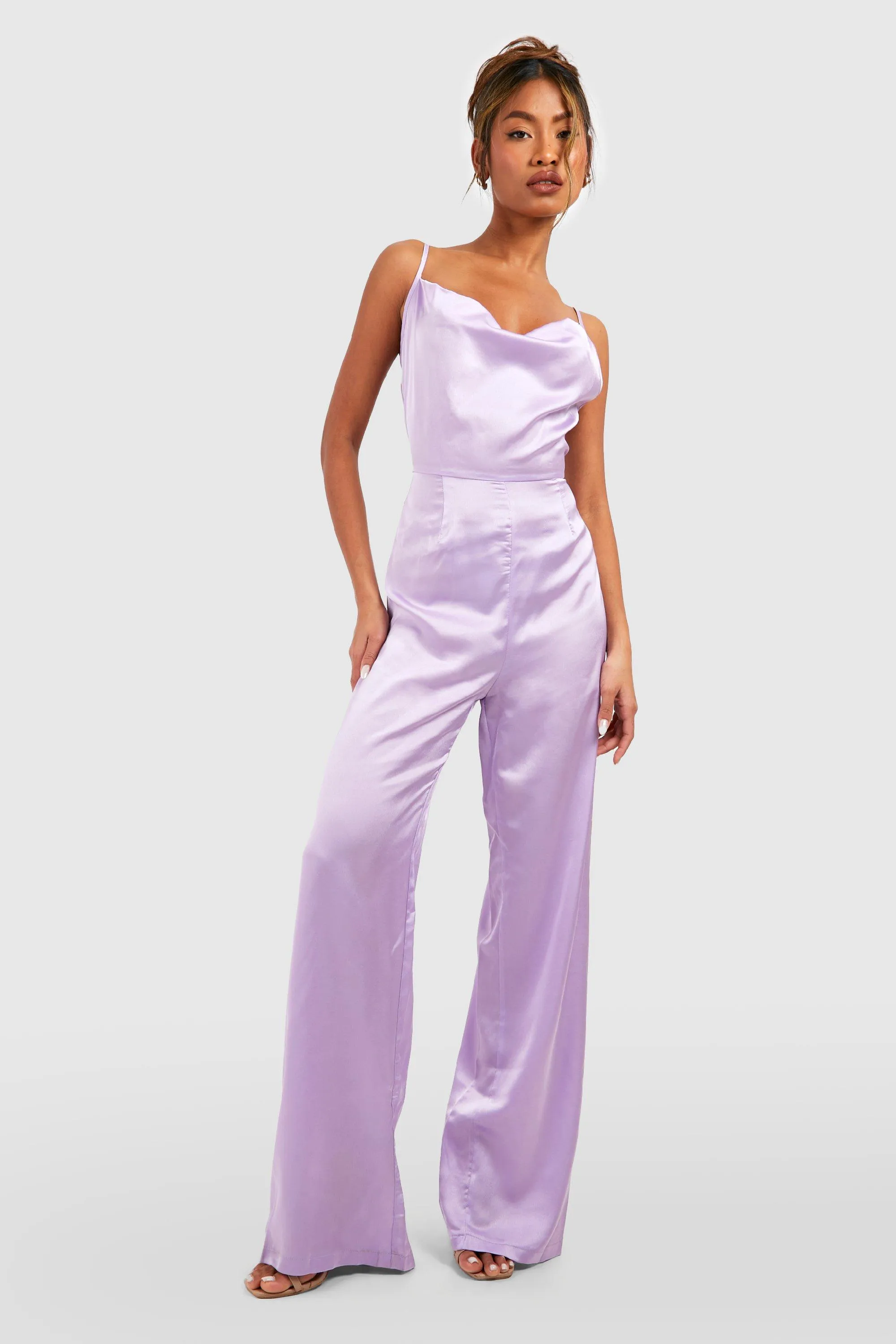 Satin Cowl Neck Wide Leg Jumpsuit