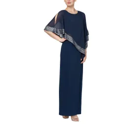 S.L. Fashions Long Asymmetrical Cape Dress (Regular Size)