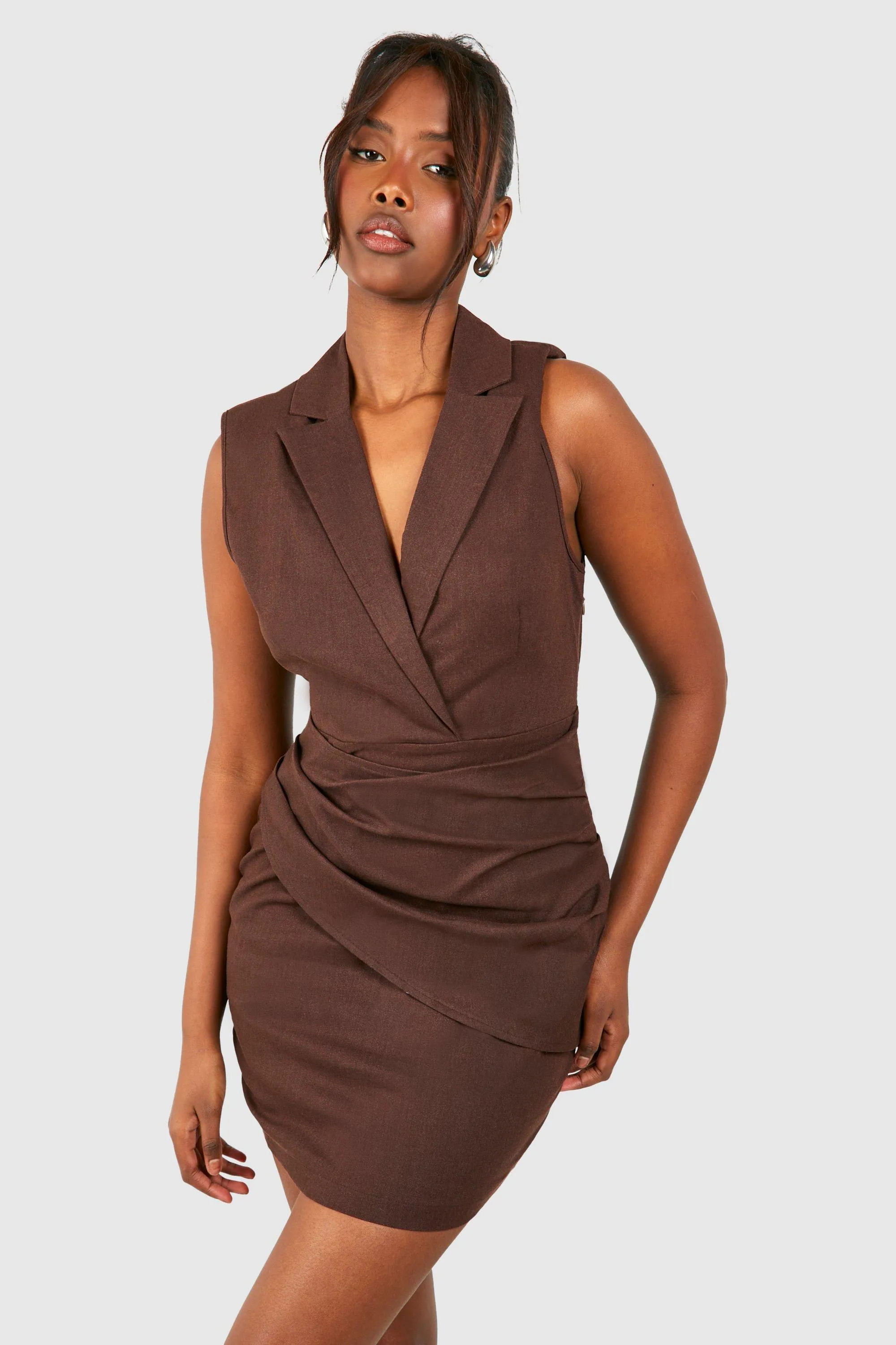 Sleeveless Drape Detail Blazer Dress