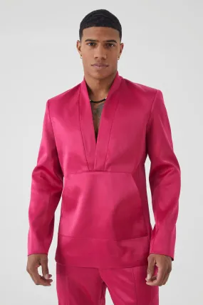 Slim Fit Over The Head Satin Blazer