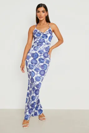 Slinky Cowl Neck Maxi Dress Floral Print