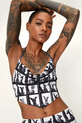 Slinky Graphic Cowl Neck Halter Top