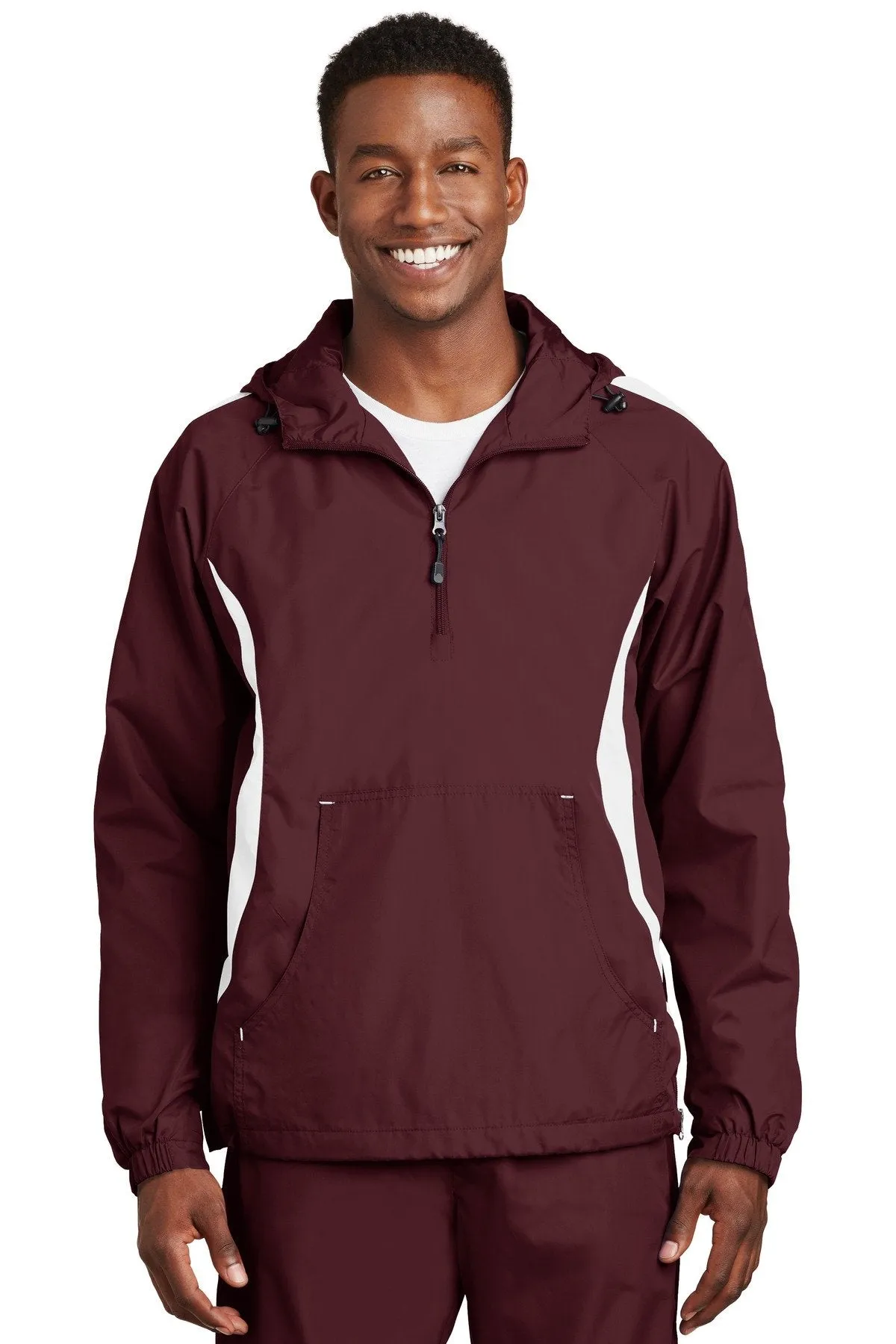 Sport-Tek Colorblock Raglan Anorak JST63 Maroon/White