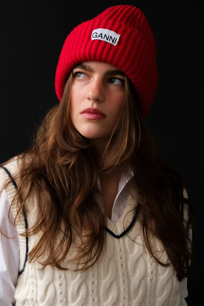 STRUCTURED RIB BEANIE RACING RED