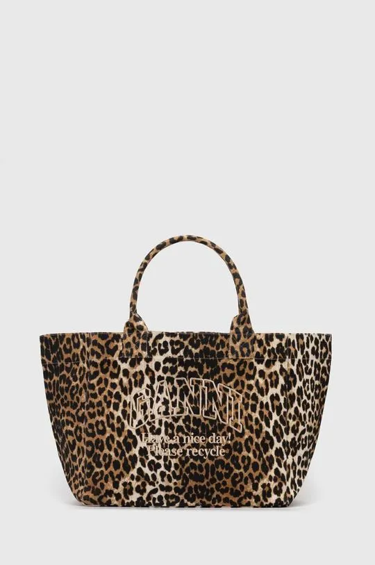 Superdry cotton handbag Shopper XXL Print brown color A5822