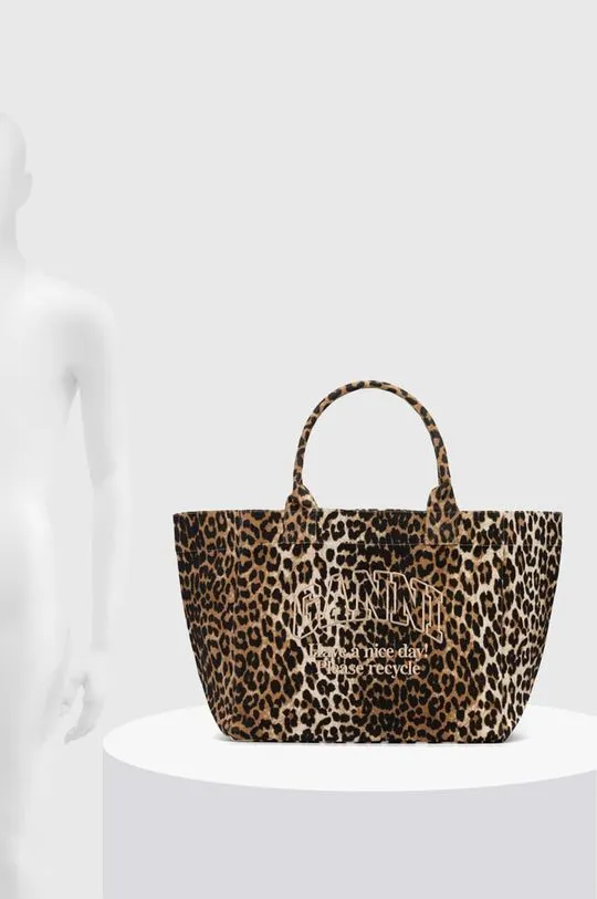 Superdry cotton handbag Shopper XXL Print brown color A5822