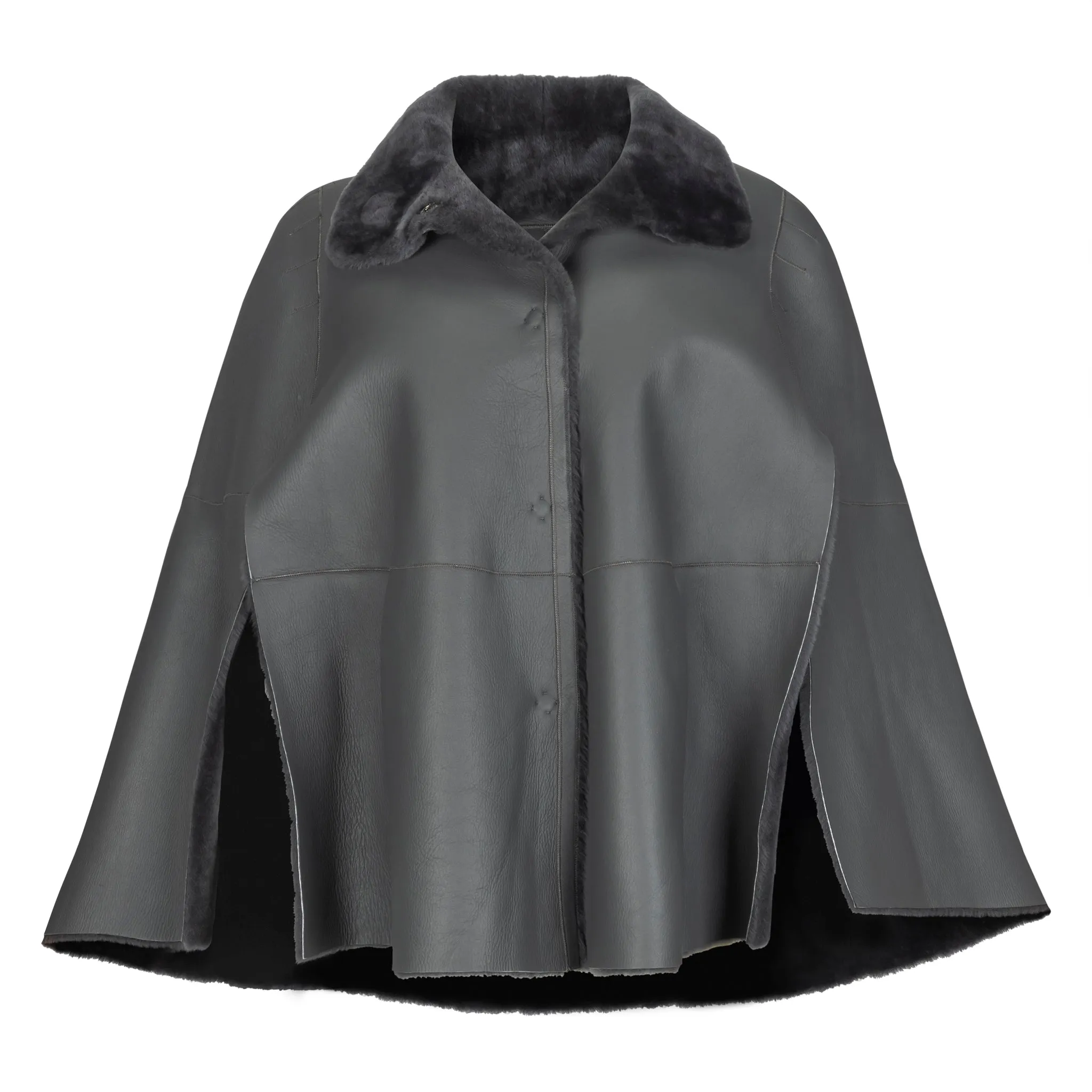 Suprema Reversible Shearling Cape - Dove Grey