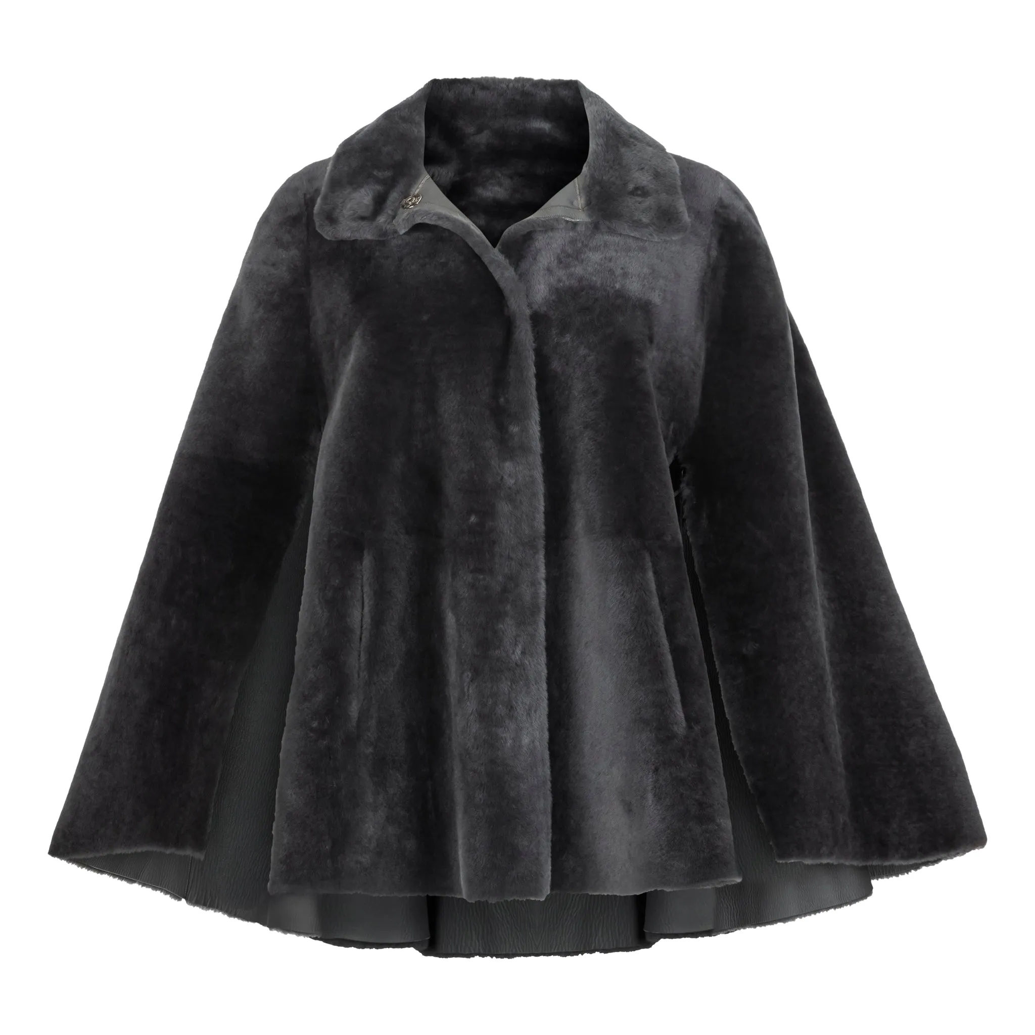 Suprema Reversible Shearling Cape - Dove Grey