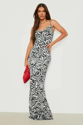 Swirl Print Cowl Neck Maxi Dress