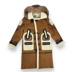 Tan Shearling with Crystal Fox Hood - Daniel's Leather