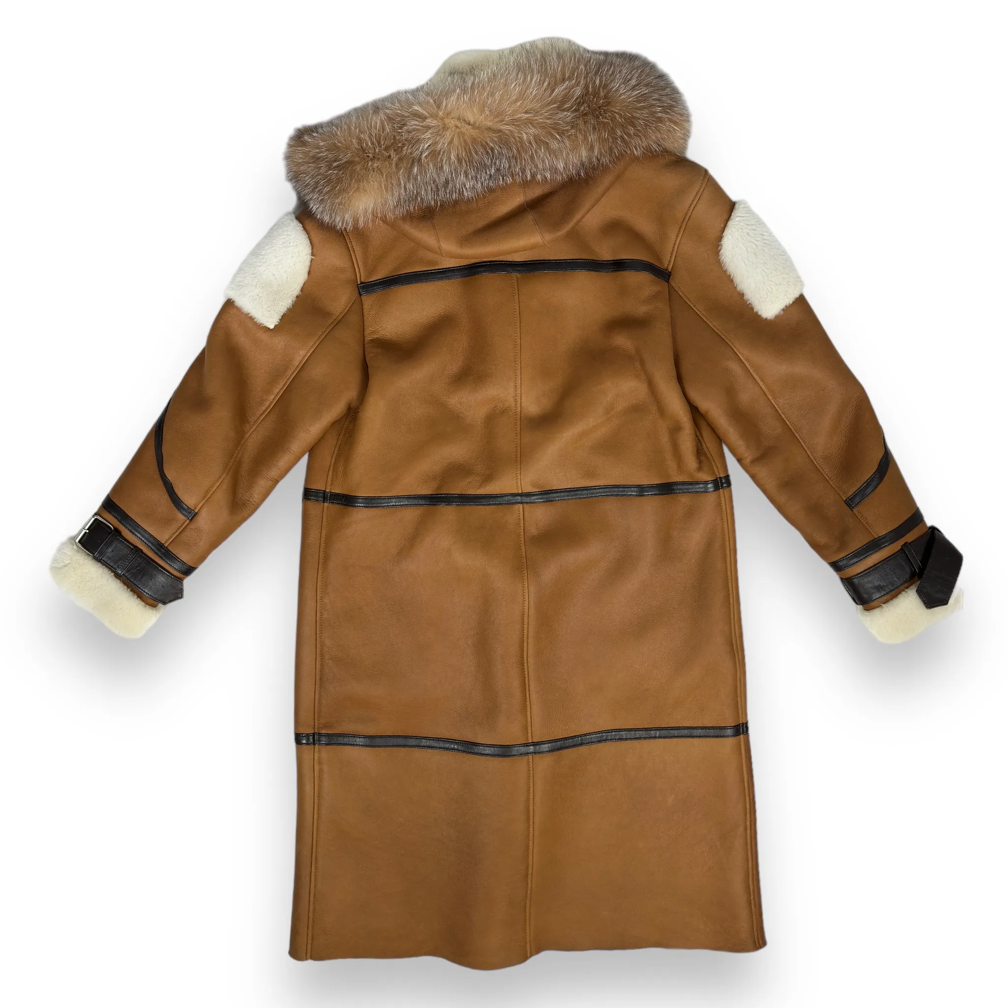 Tan Shearling with Crystal Fox Hood - Daniel's Leather