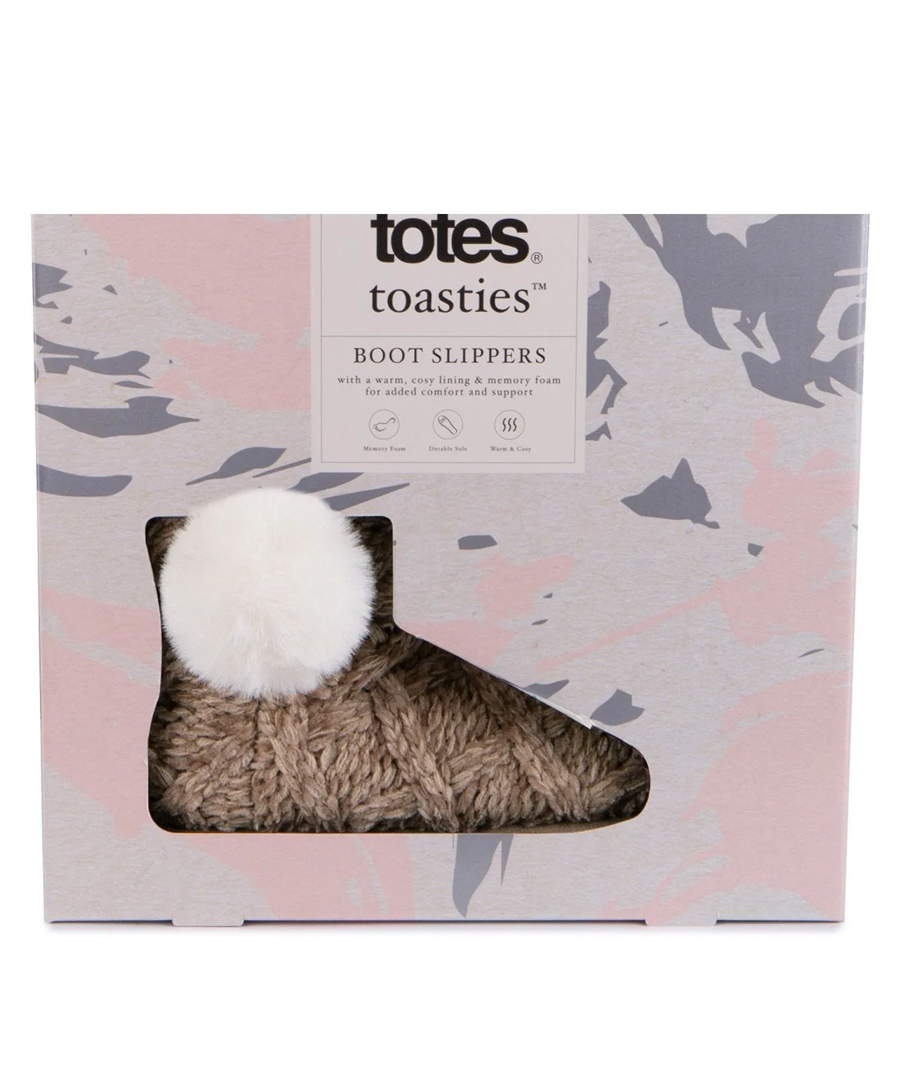 Totes Ladies Cable Knit Boot Slippers