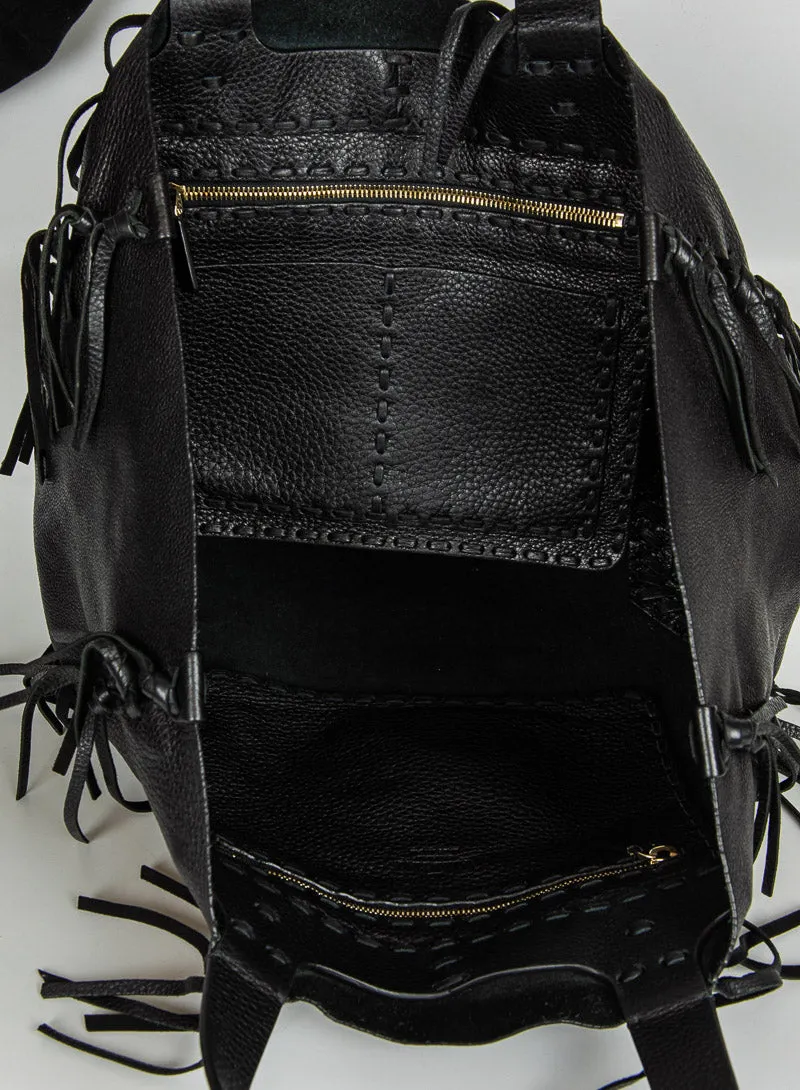 Valentino Shopper in pelle nera con frange