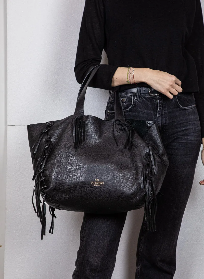 Valentino Shopper in pelle nera con frange