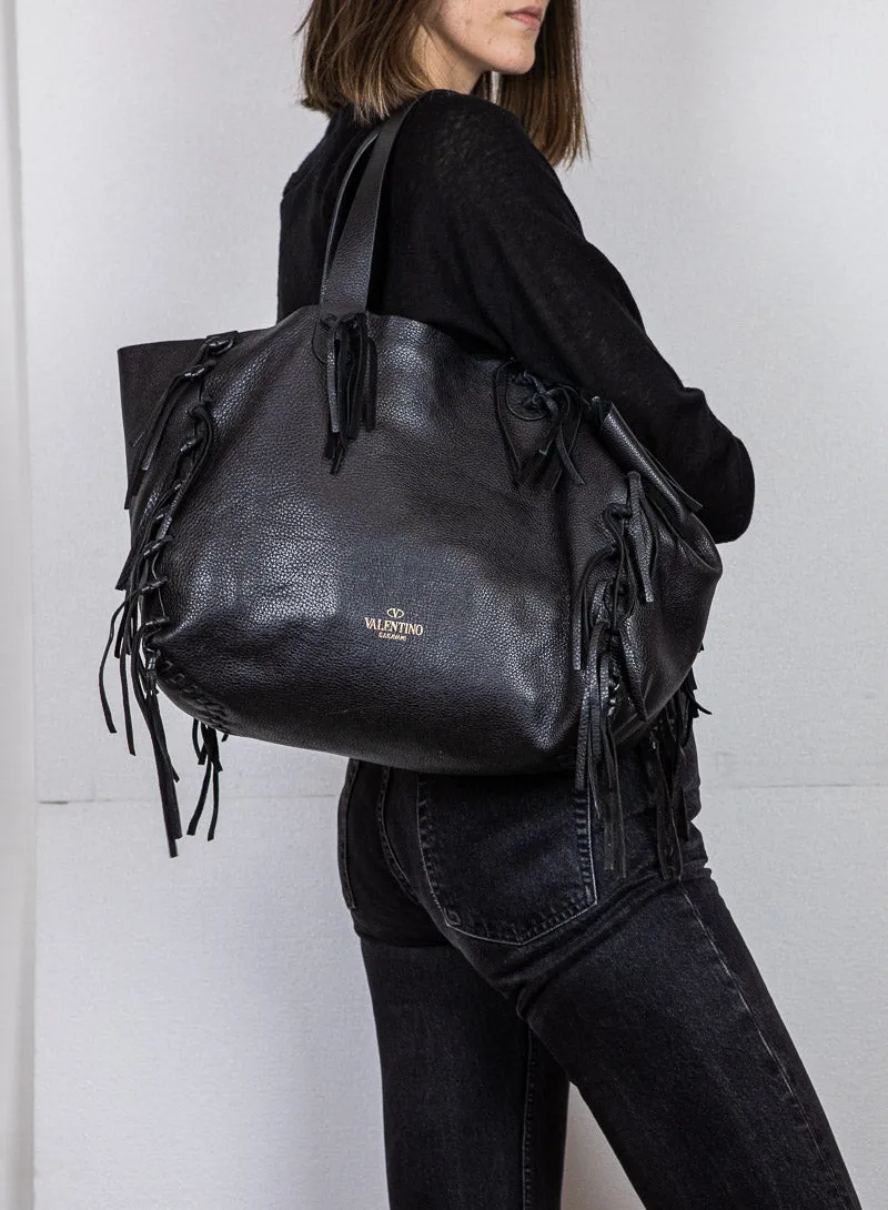 Valentino Shopper in pelle nera con frange