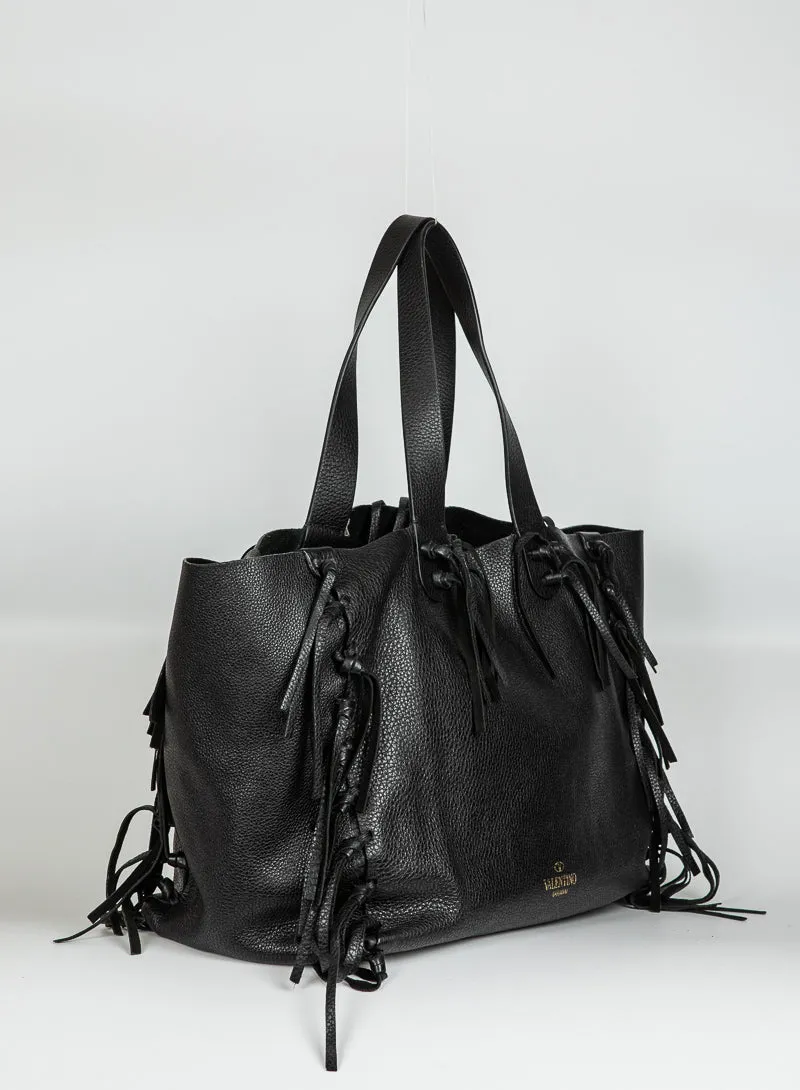 Valentino Shopper in pelle nera con frange