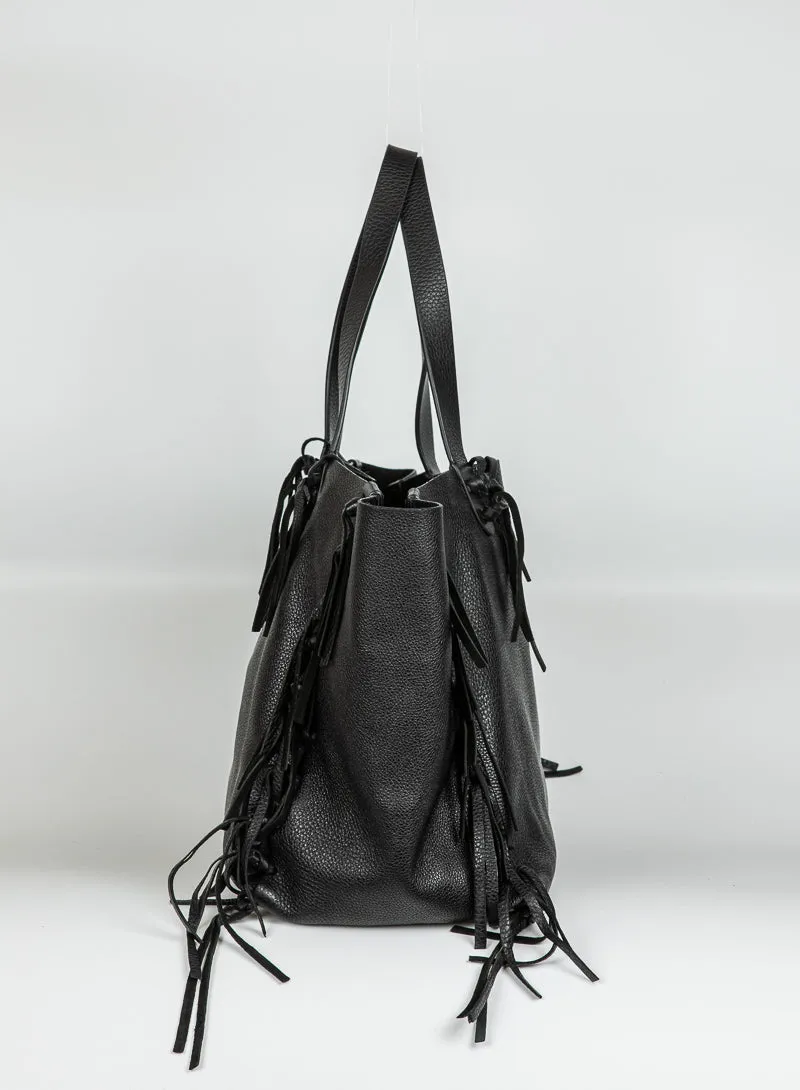 Valentino Shopper in pelle nera con frange