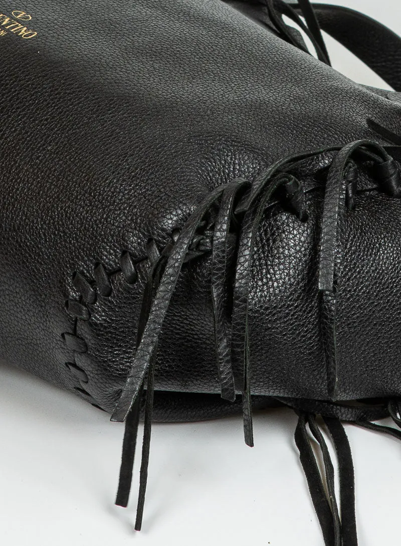 Valentino Shopper in pelle nera con frange