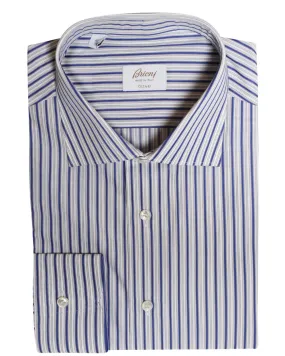 White and Royal Cotton Dual Striped Dress Shirt