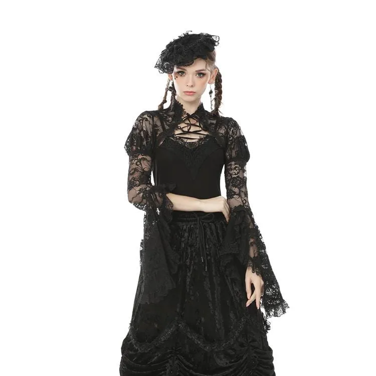 Women's Goth Sheer Floral Lace Cape with Puff Sleeves