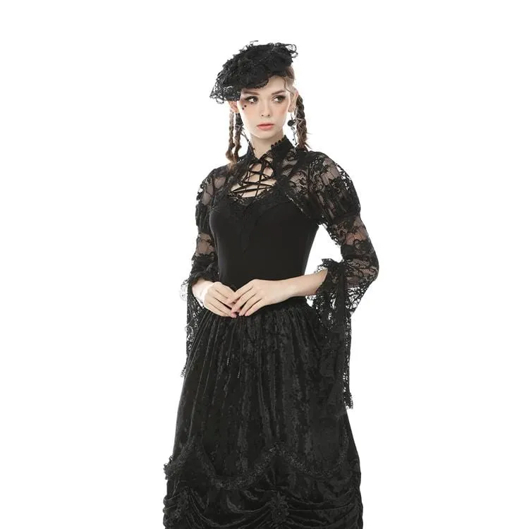 Women's Goth Sheer Floral Lace Cape with Puff Sleeves