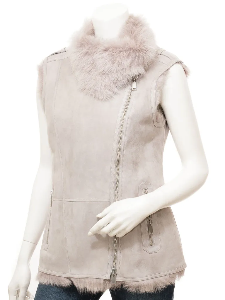 WOMEN'S GREY TOSCANA SHEARLING GILET: CREOLA