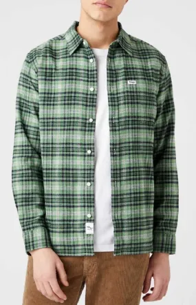 Wrangler One Pocket Flannel Check Long Sleeve Shirt Stone Green